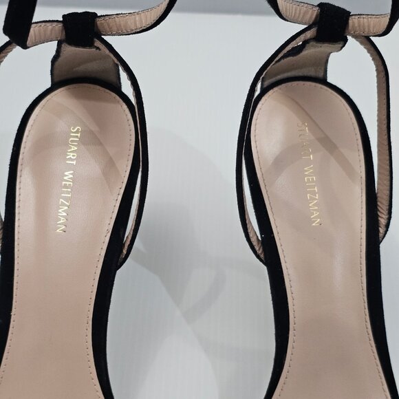 NEW Stuart Weitzman Lexie Sandal Heel Wraparound Ankle Black Suede Size 9.5 - Picture 8 of 14